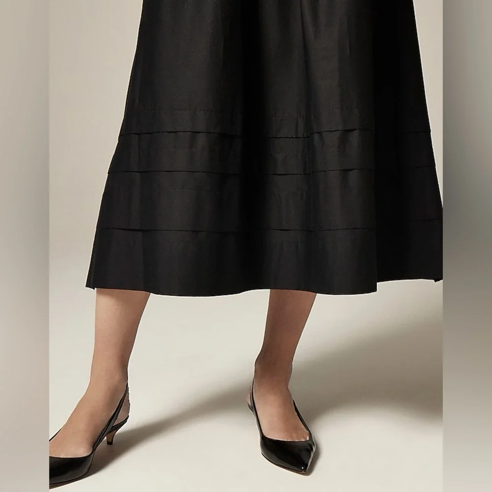 NWT J. Crew Black Petite sleeveless drop-waist fit flare a line mixy midi dress